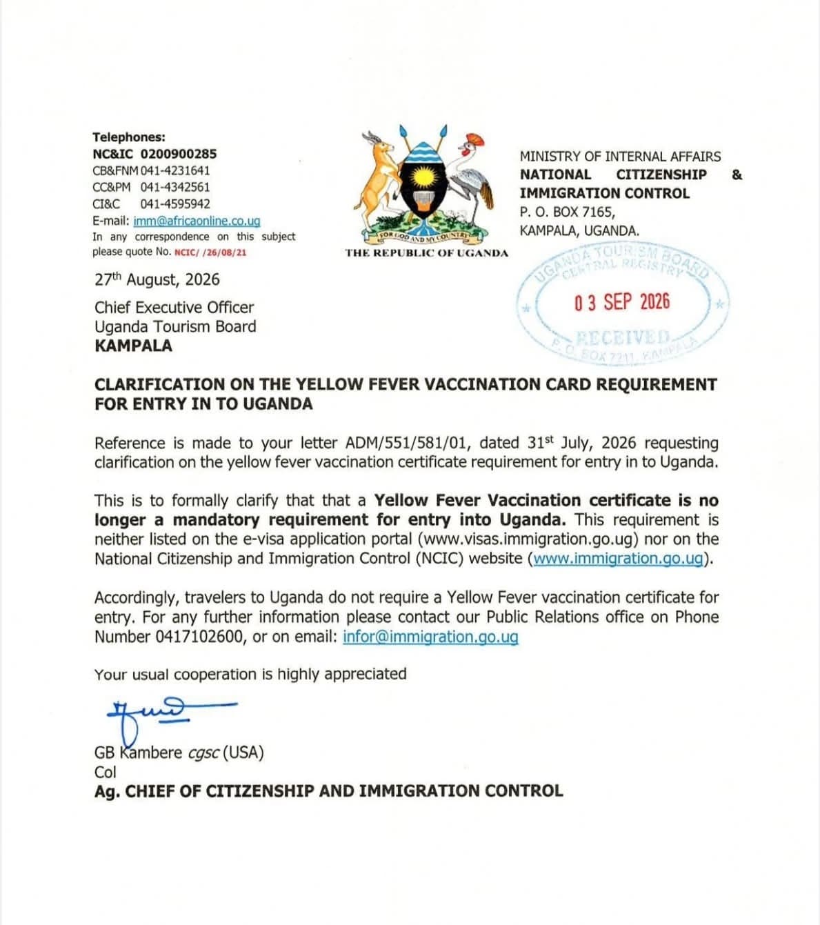 Uganda Removes Yellow Fever Certificate Requirement for Travelers